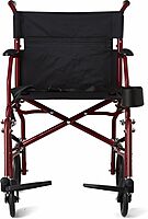 Medline Ultra Lightweight Transport Wheelchair for Adults, Foldable, 19-Inch Seat Width, Red Frame, Black Upholstery Red Wheelchair
