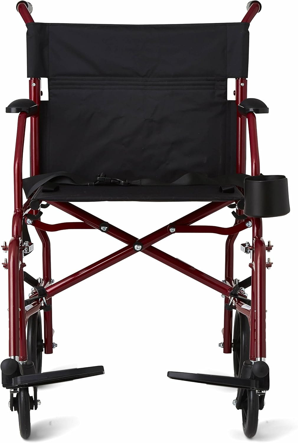 Medline Ultra Lightweight Transport Wheelchair for Adults, Foldable, 19-Inch Seat Width, Red Frame