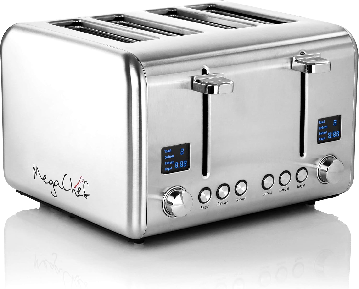 MegaChef 4-Slice Stainless Steel Toaster, Silver
