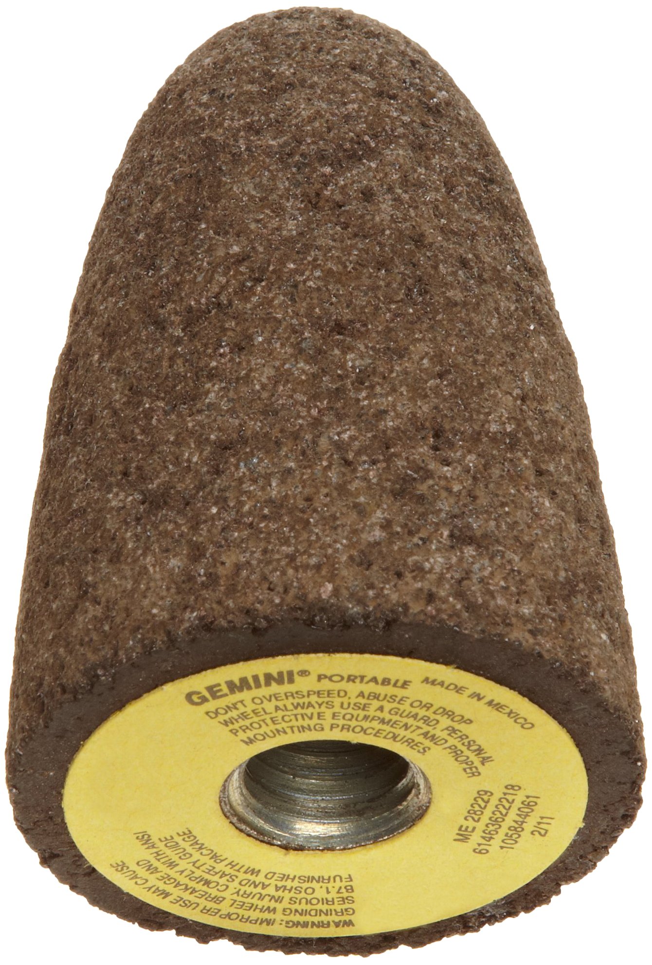 Norton Gemini Snagging Abrasive Cone Type 16, Aluminum Oxide, Square Tip, 5/8"-11 Arbor, 1-1/2" Diameter, 3" Thickness