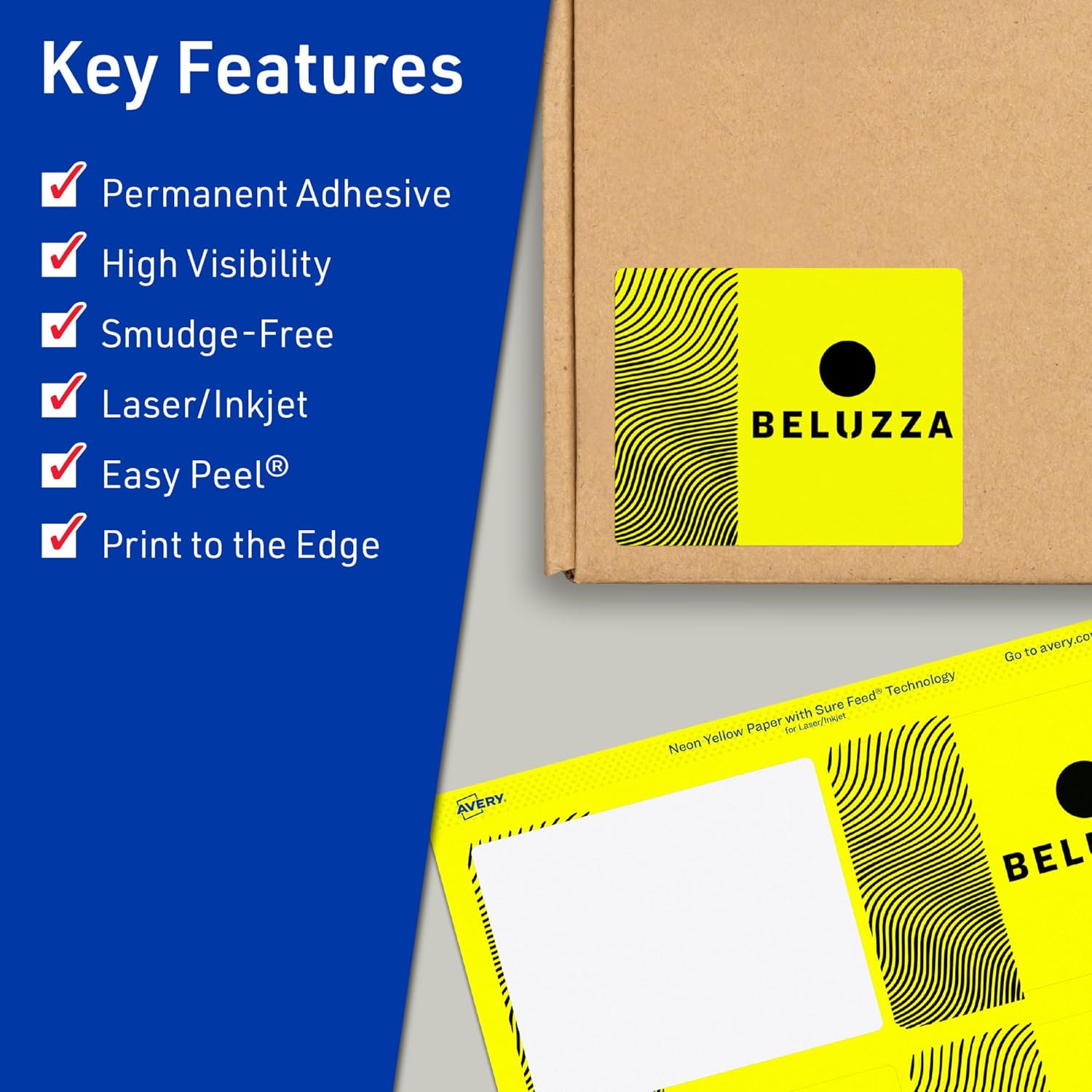 Avery Printable Rectangle Labels, Sure Feed Technology, 3" x 3.75", Neon Yellow Labels, Print-to-The-Edge