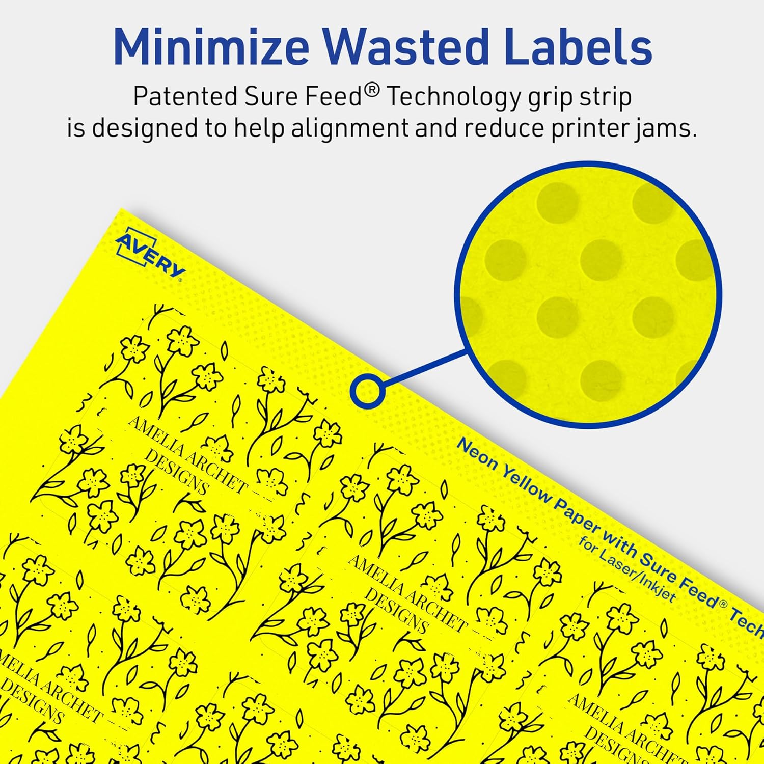 Avery Printable Square Labels, Sure Feed Technology, 2-1/8" x 2-1/8", Neon Yellow Labels, Print-to-The-Edge