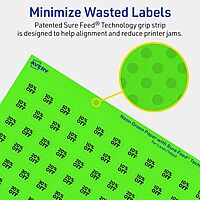 Avery Printable Round Labels, Sure Feed Technology, 1/2" Diameter, Neon Green Labels, Print-to-The-Edge, Laser/Inkjet, 1