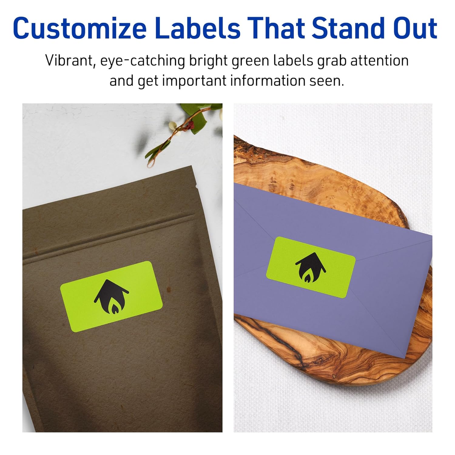 Avery Bright Green Rectangle Printable Labels, Sure Feed, 1-13/16" x 2-3/16"