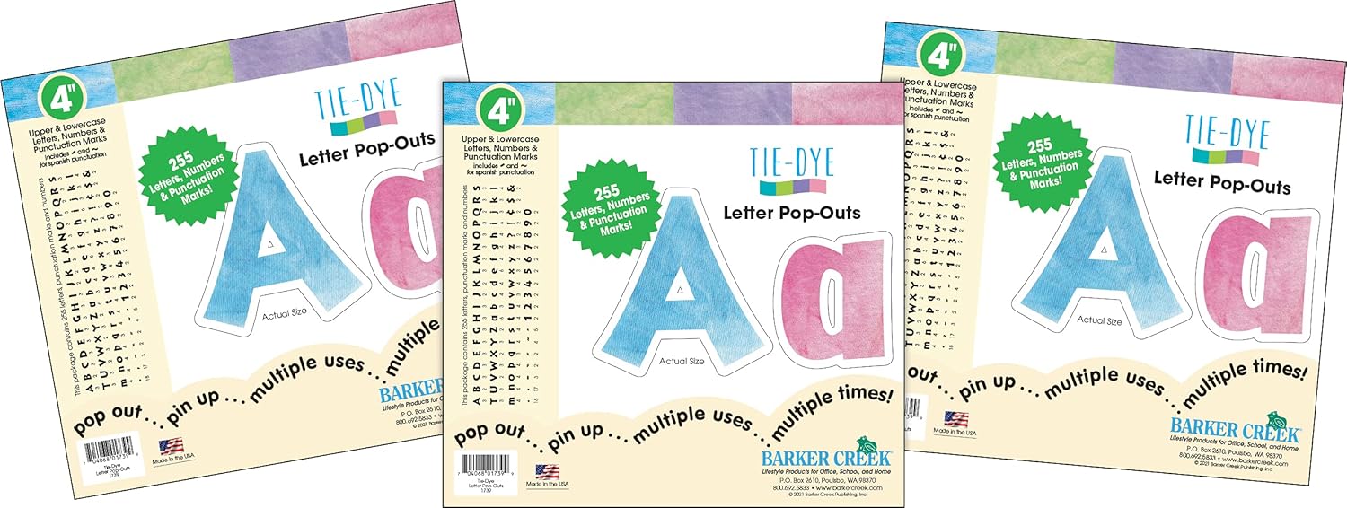 Barker Creek 4" Letter Pop-Outs 3-Pack, 765 Upper & Lowercase Letters, Numbers & Punctuation