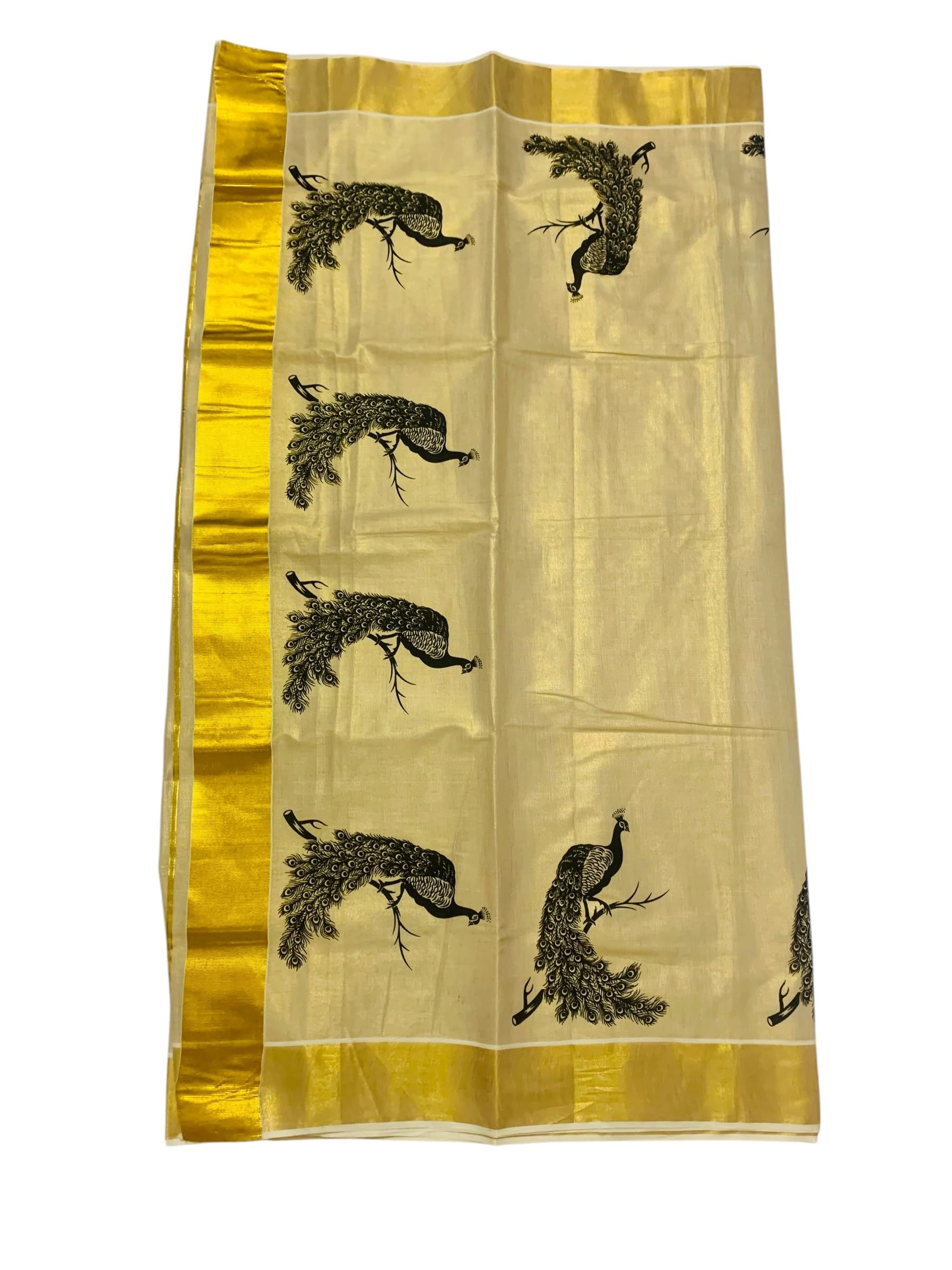 Women's Kuthampully Kerala Kasavu Saree with Running Blouse Tissue Mural Painted - Multi Color KTM-691