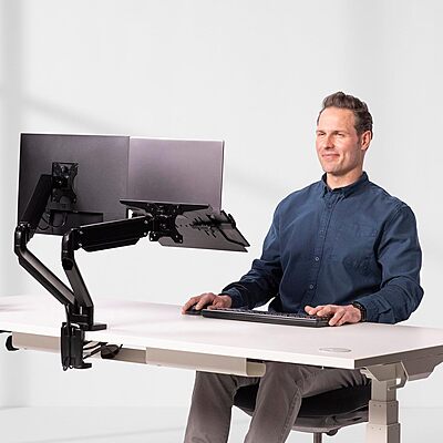 Fellowes 8044101 Adjustable Laptop Stand for Desk with Dual Monitor Arm, 17 Inch Monitor Capacity