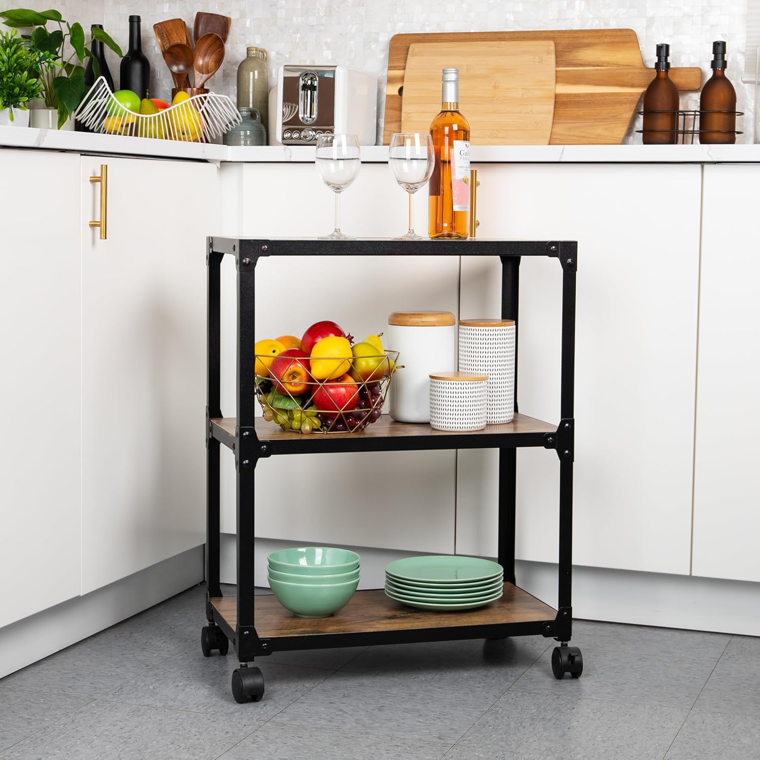 Mind Reader Multipurpose Rolling Cart with 3 Tiers, Mobile Office Storage Organizer, Metal, MDF