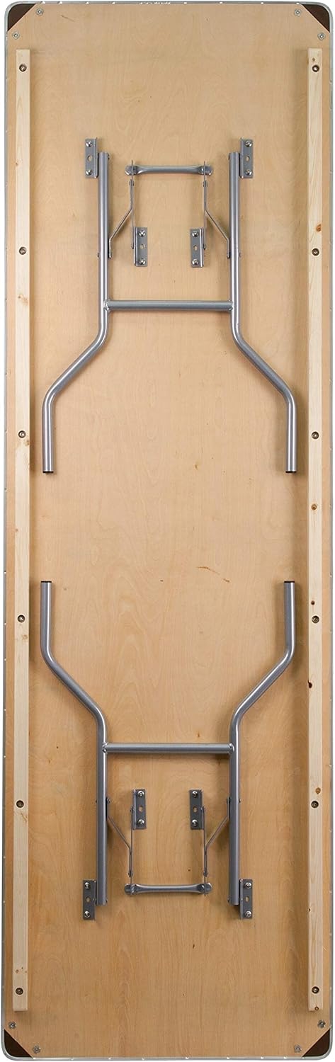 Flash Furniture Fielder 8' Rectangular All-Occasion Birchwood Folding Event Table, Foldable Portable Banquet Table with Wooden Top, Natural/Silver 30"W x 96"L Classic