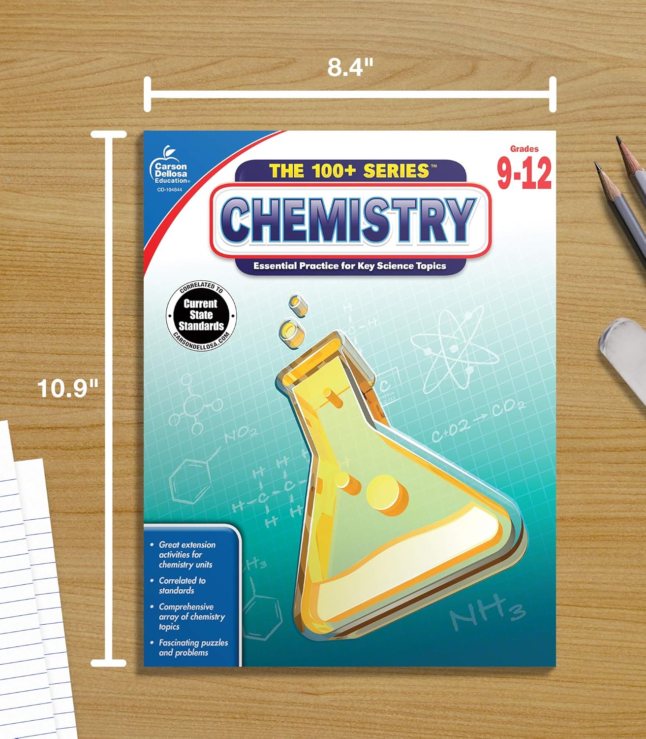 Carson Dellosa The 100 Series Chemistry Workbook, Science Book for Grades 9-12, Periodic Table, Atomic Structure
