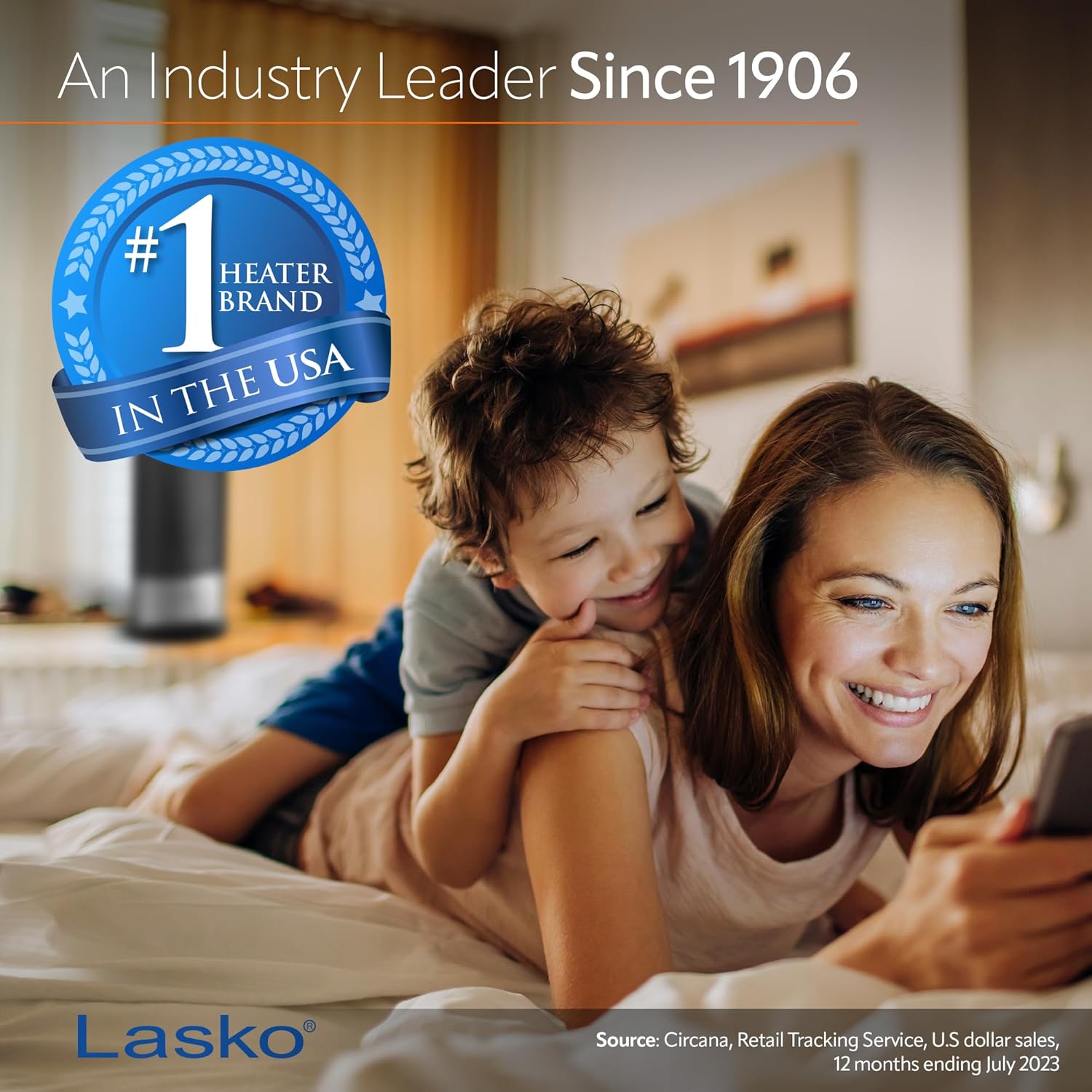 Lasko Oscillating Bladeless Ceramic Tower Space Heater for Home with Enhanced Safety