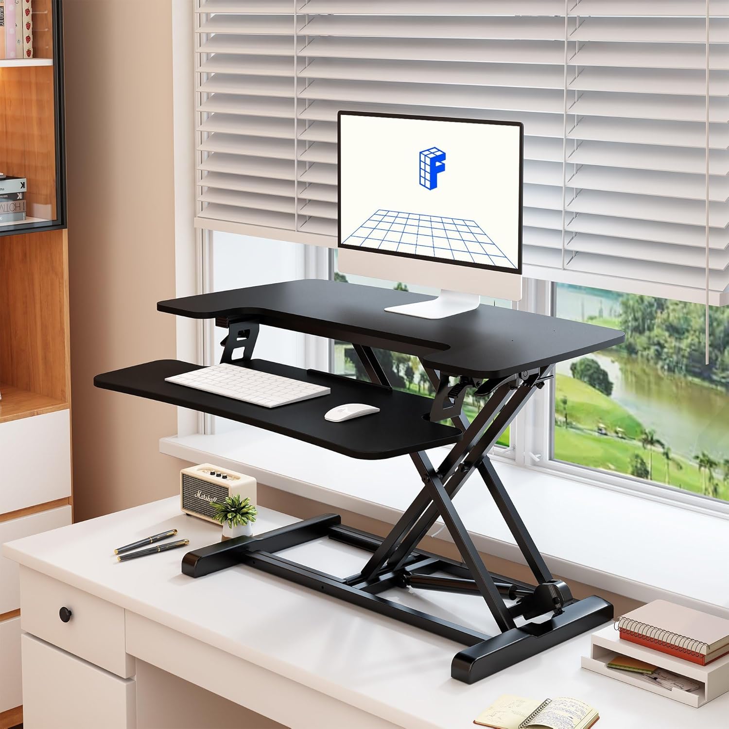 FlexiSpot M7-E Series Desk Riser, 4-3/4" to 19-3/4"H x 31-1/2"W x 16-5/16"D, Black