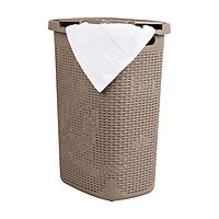 Mind Reader 60L Slim Laundry Hamper with Lid, Wicker-Style Plastic