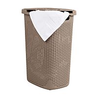 Mind Reader 60L Slim Laundry Hamper with Lid, Wicker-Style Plastic