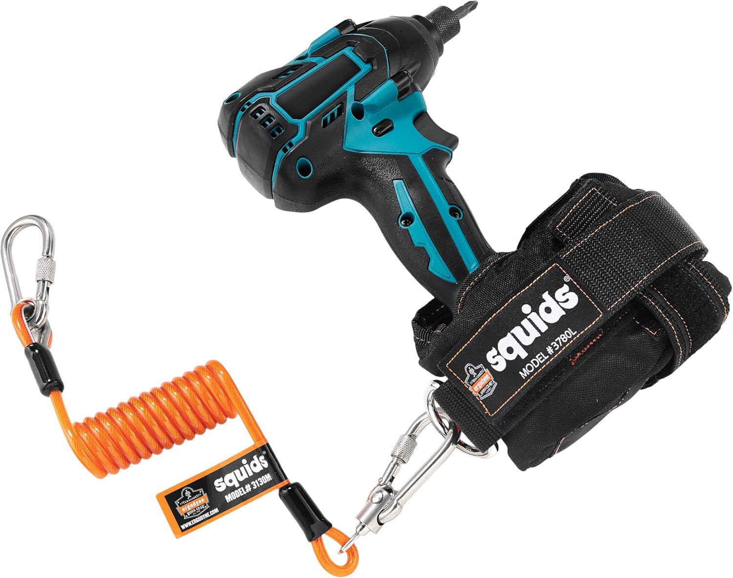 Ergodyne Squids 3130M Coiled Cable Tool Lanyard with Dual Stainless Steel Carabiners, 5 Pounds Medium