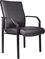 Boss Office Products Mid Back LeatherPlus Guest Chair in Black, 250 lbs