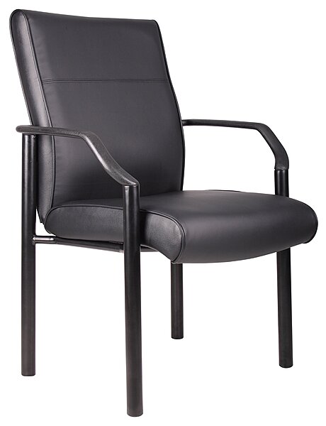 Boss Office Products Mid Back LeatherPlus Guest Chair in Black, 250 lbs