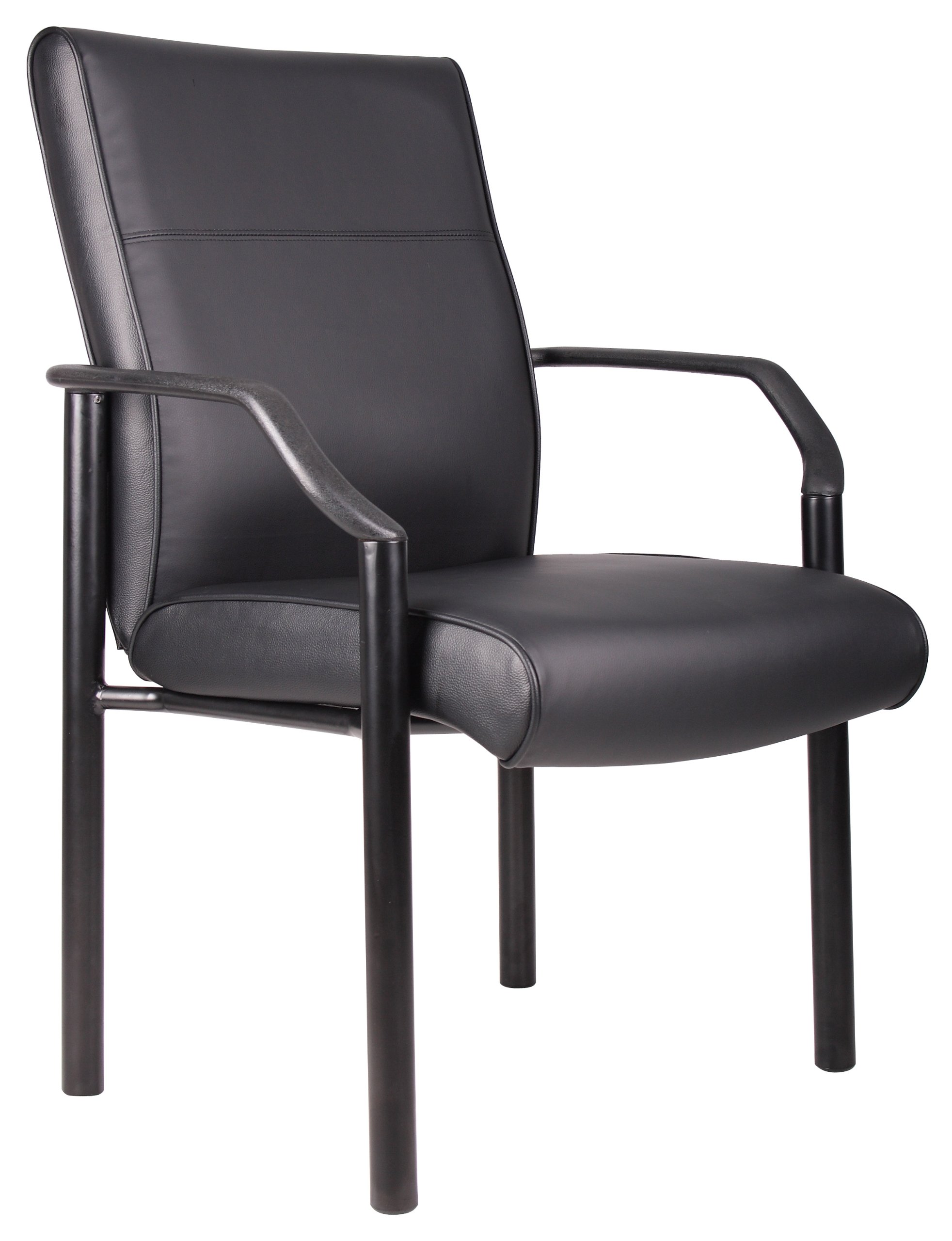 Boss Office Products Mid Back LeatherPlus Guest Chair in Black, 250 lbs