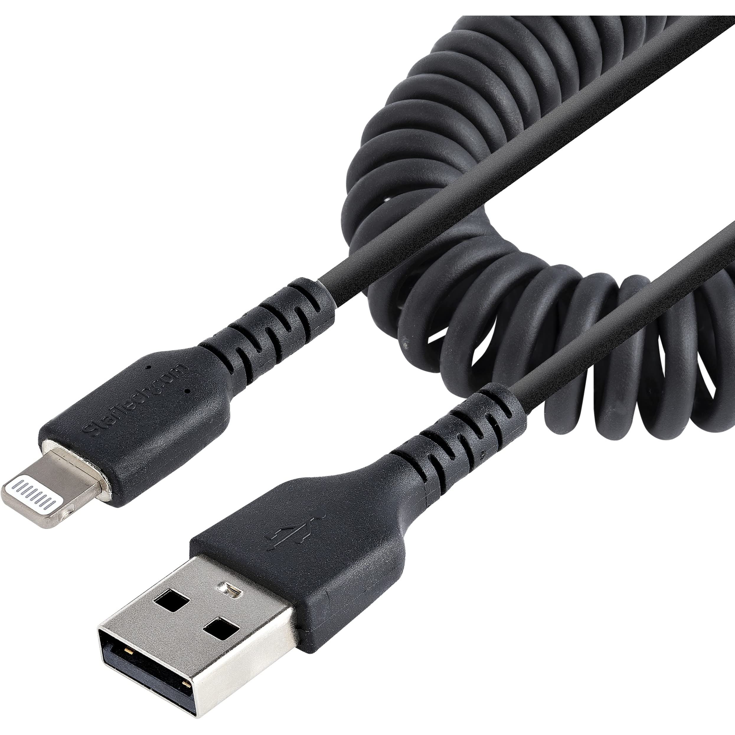 StarTech.com Coiled USB-A to Lightning Cable, MFi Certified, Durable TPE Jacket, Aramid Fiber Reinforced