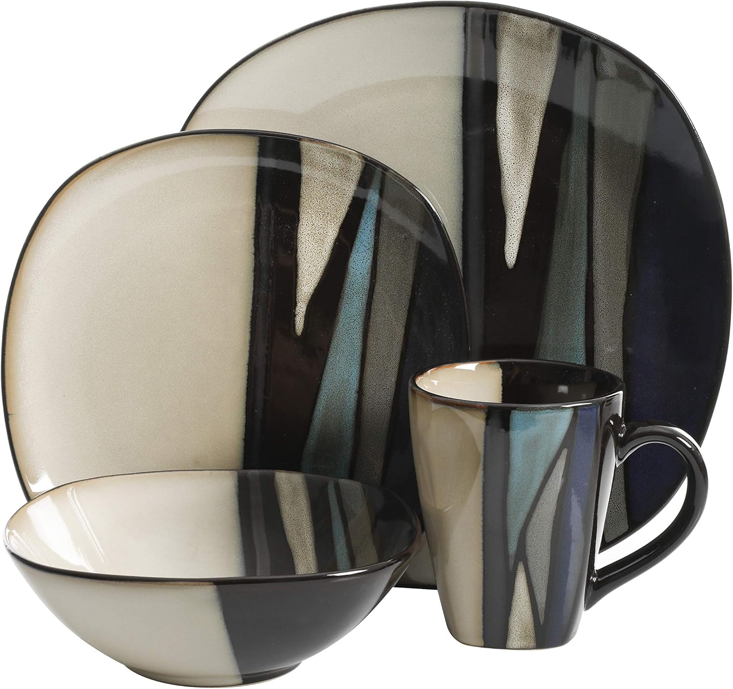 Gibson Elite Althea Reactive Dinnerware Set, Teal, Service for 4 (16pc)