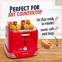 Nostalgia 4 Slot Hot Dog and Bun Toaster with Mini Tongs, Hot Dog Toaster Works with Chicken, Turkey, Veggie Links