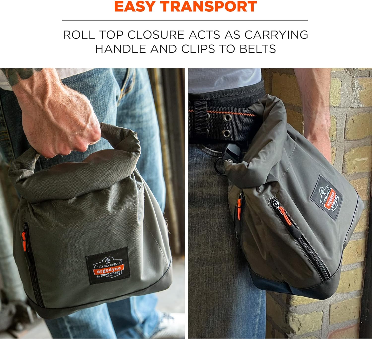 Ergodyne Arsenal 5186 Respirator Mask Storage Bag, Fits Half and Full Face Respirators, Adjustable Roll Top Closure,Gray