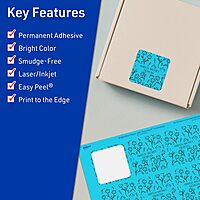 Avery Printable Square Labels, Sure Feed Technology, 2" x 2", Bright Blue, Print-to-The-Edge, Laser/Inkjet Printable