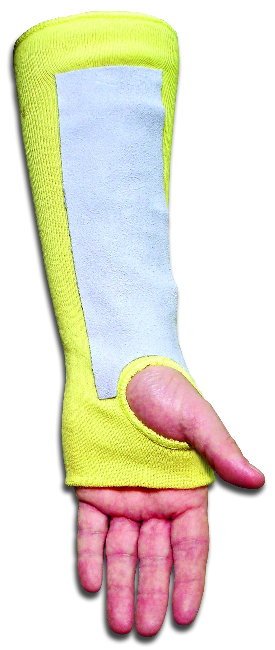 MCR Safety 9374TL Kevlar Regular Weight 36 Gauge Plain Sleeve with Thumb-Slot and Leather Pad, Yellow, 14-Inch