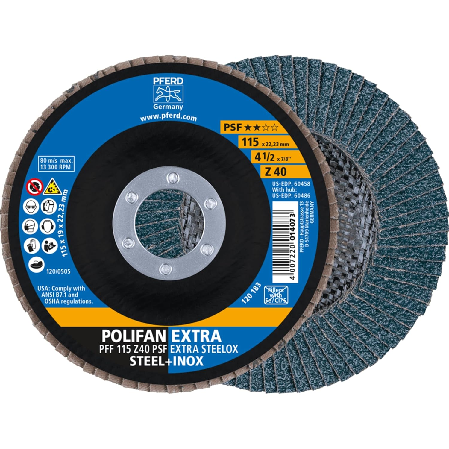 4-1/2" x 7/8" POLIFAN® Flap Disc - Flat PSF-Extra, Zirconia, 40 Grit