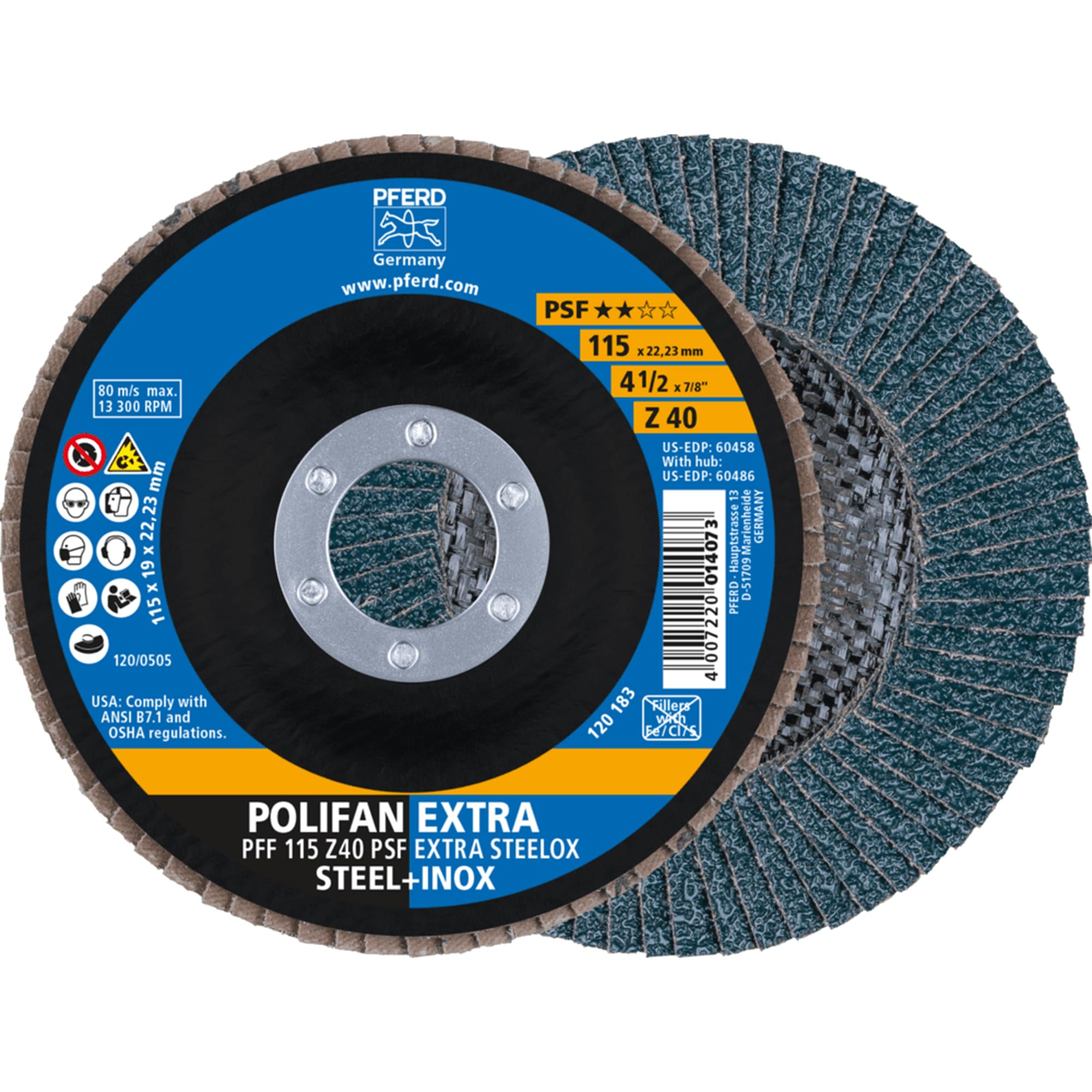 4-1/2" x 7/8" POLIFAN® Flap Disc - Flat PSF-Extra, Zirconia, 40 Grit