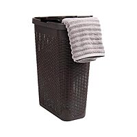 Mind Reader 40L Slim Laundry Hamper with Lid, Wicker-Style Plastic
