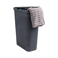 Mind Reader 40L Slim Laundry Hamper with Lid, Wicker-Style Plastic
