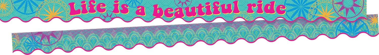 Barker Creek Double-Sided Scalloped Edge Border 2-Pack, Bohemian, Trim Out Bulletin Boards and Create Colorful Displays