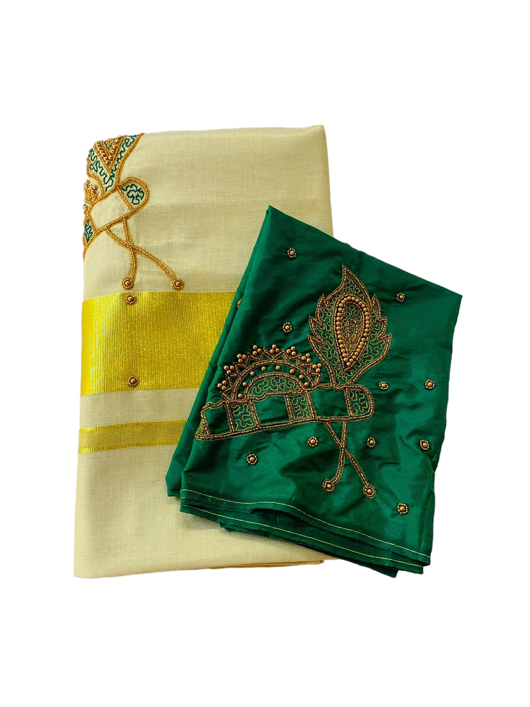 Kuthampully Kerala Kasavu Sarees For Women | Handcrafted Aari work Kerala Sarees | Tissue Onam Saree With Running Blouse | South Indian Sarees | Onam Saree EKM-780