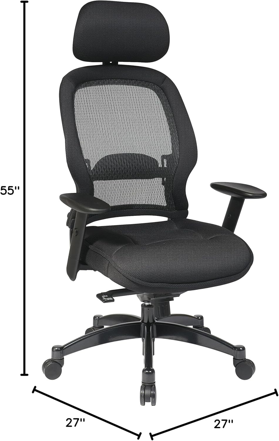 Office Star Professional Air Grid Mesh High-Back Office Chair With Headrest, Black