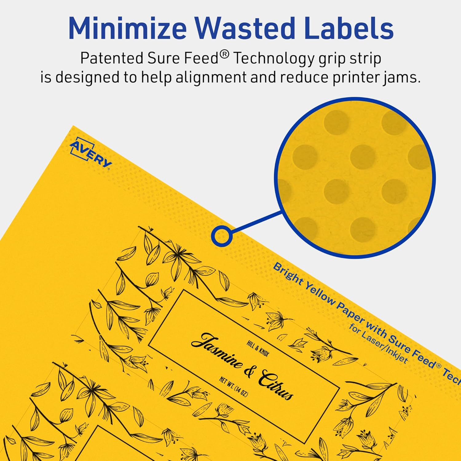 Avery Printable Rectangle Labels, Sure Feed Technology, 2" x 5", Bright Yellow, Pack of 40