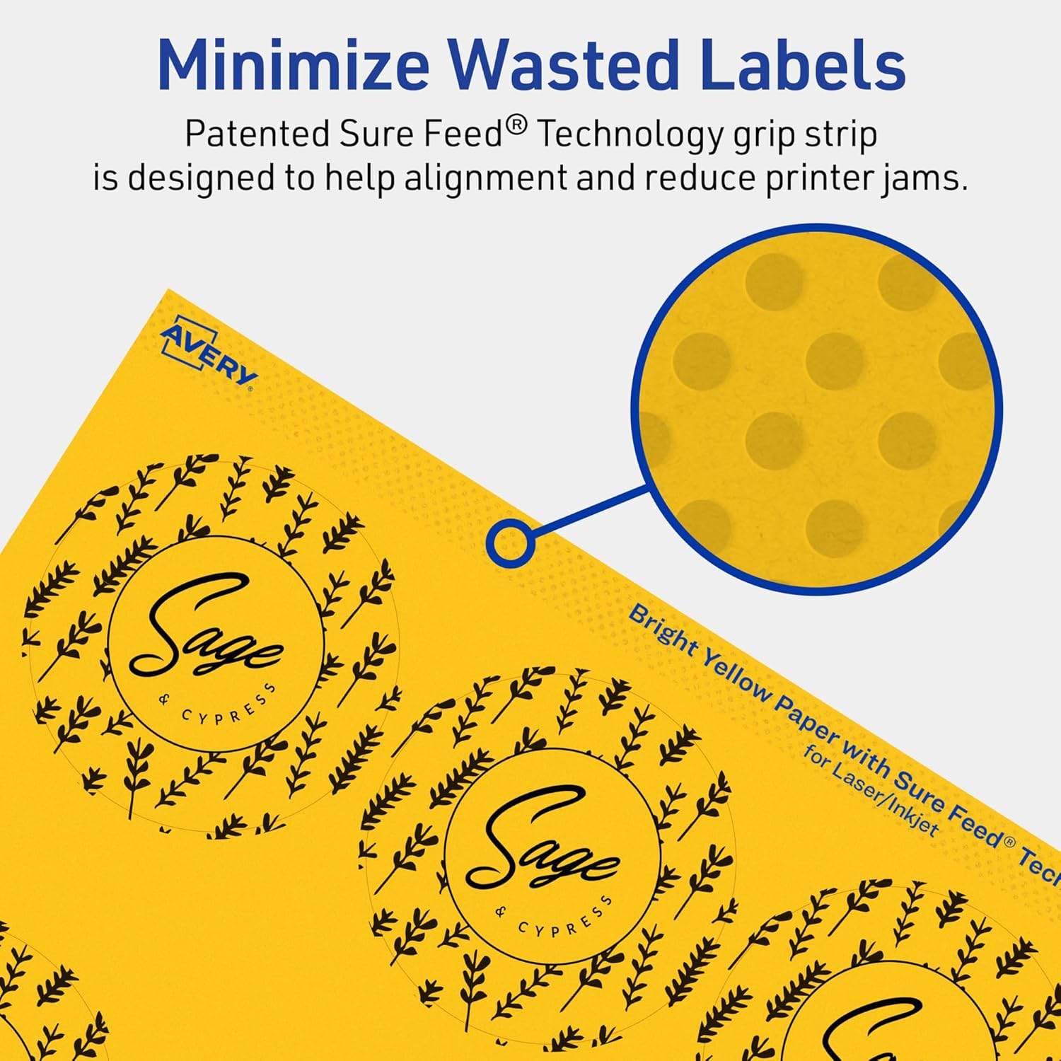 Avery Printable Round Labels, Sure Feed Technology, 2-1/2" Diameter, Bright Yellow, Print-to-The-Edge