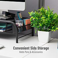 Mind Reader Monitor Stand, Ventilated Laptop Riser, Paper Tray, Office, Metal Mesh, 20" L x 11.5" W x 5.5" H, Set of 2, Black