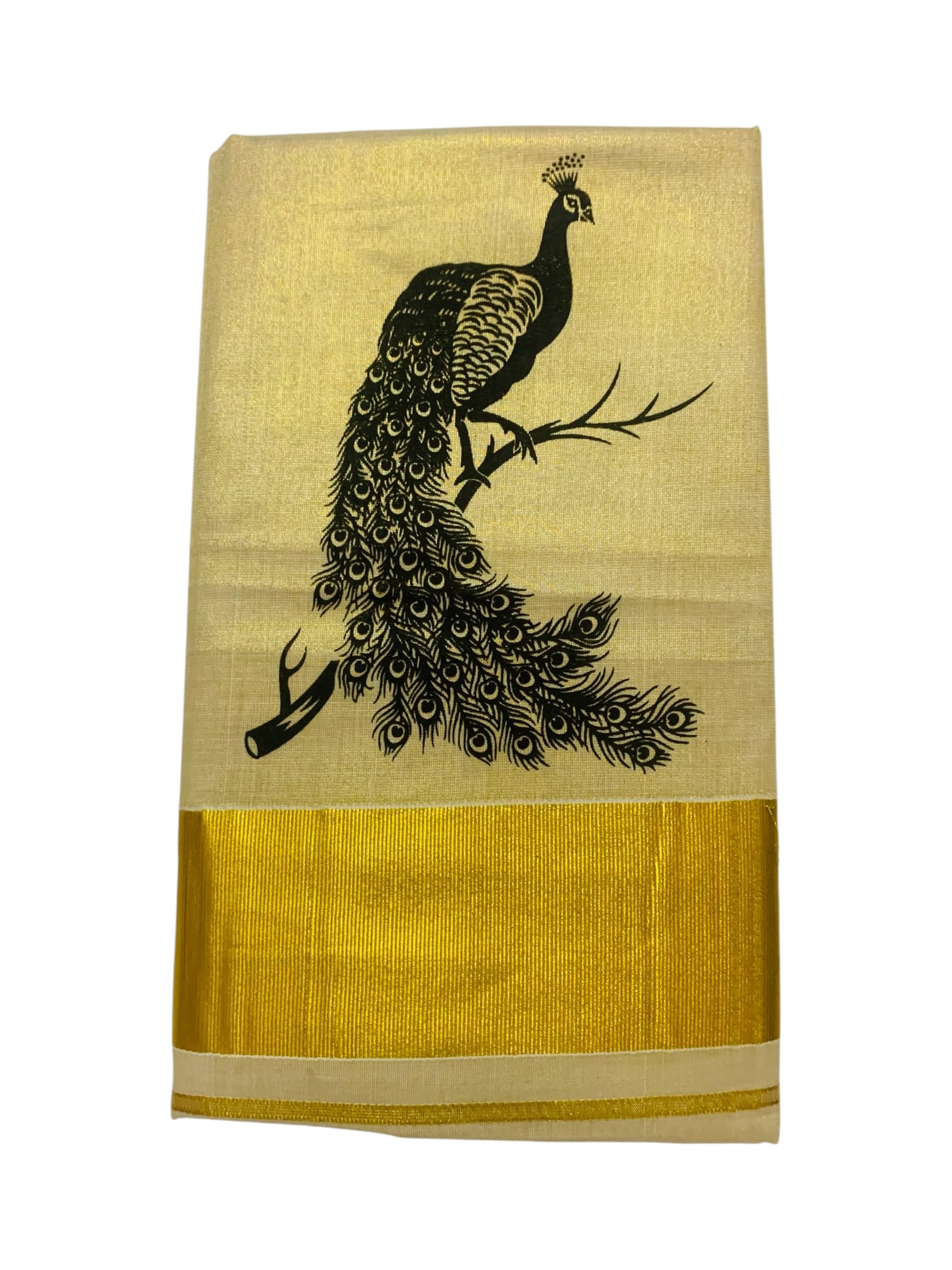 Women's Kuthampully Kerala Kasavu Saree with Running Blouse Tissue Mural Painted - Multi Color KTM-691