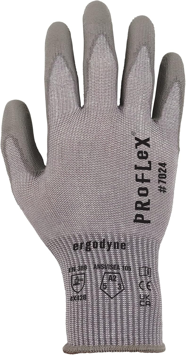 Ergodyne ProFlex 7024 Cut Resistant Work Gloves, ANSI A2, PU Coated Palms