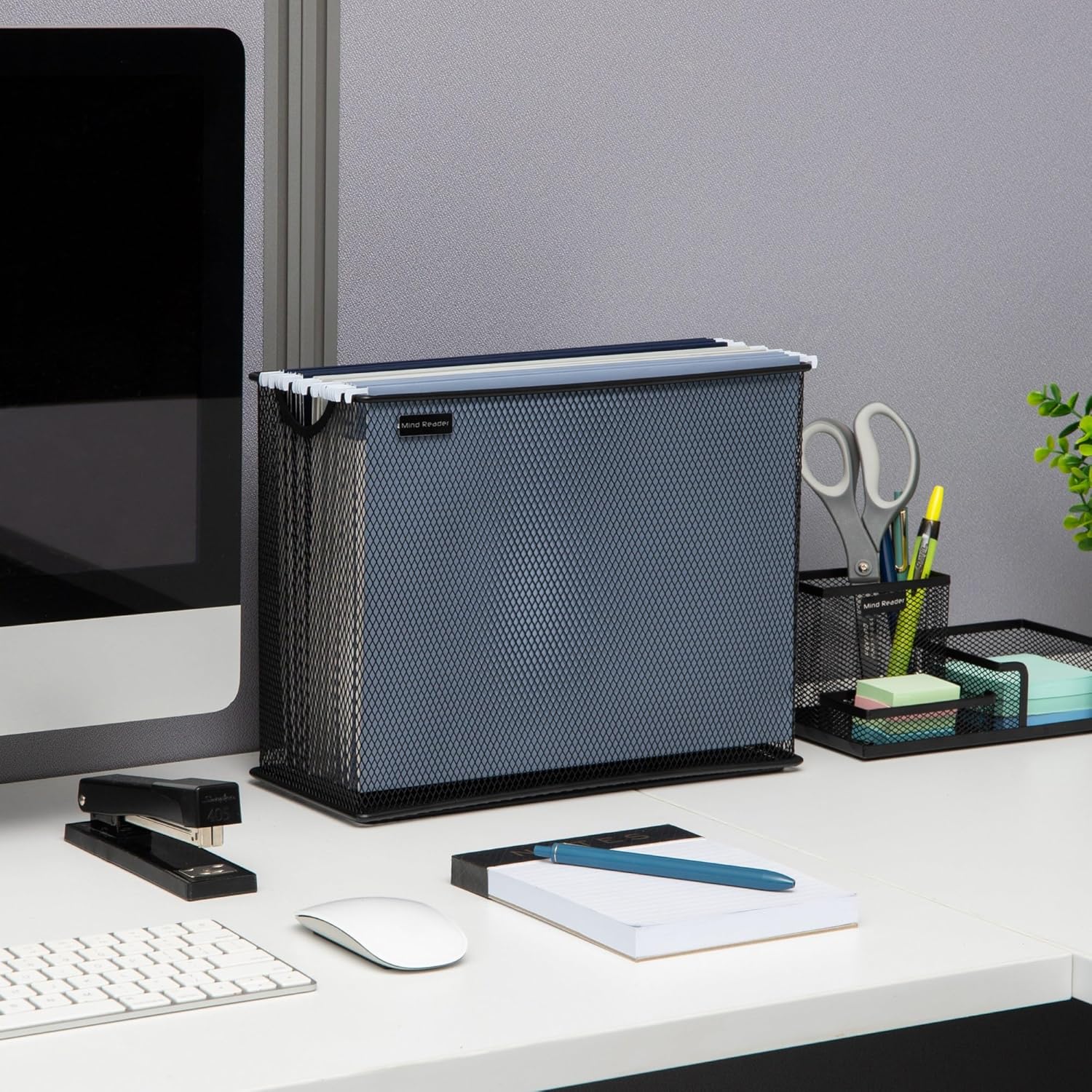 Mind Reader Vertical File Storage, Desktop Organizer, Hanging Files, Office, Metal Mesh, 12.25"L x 5.5"W x 10"H
