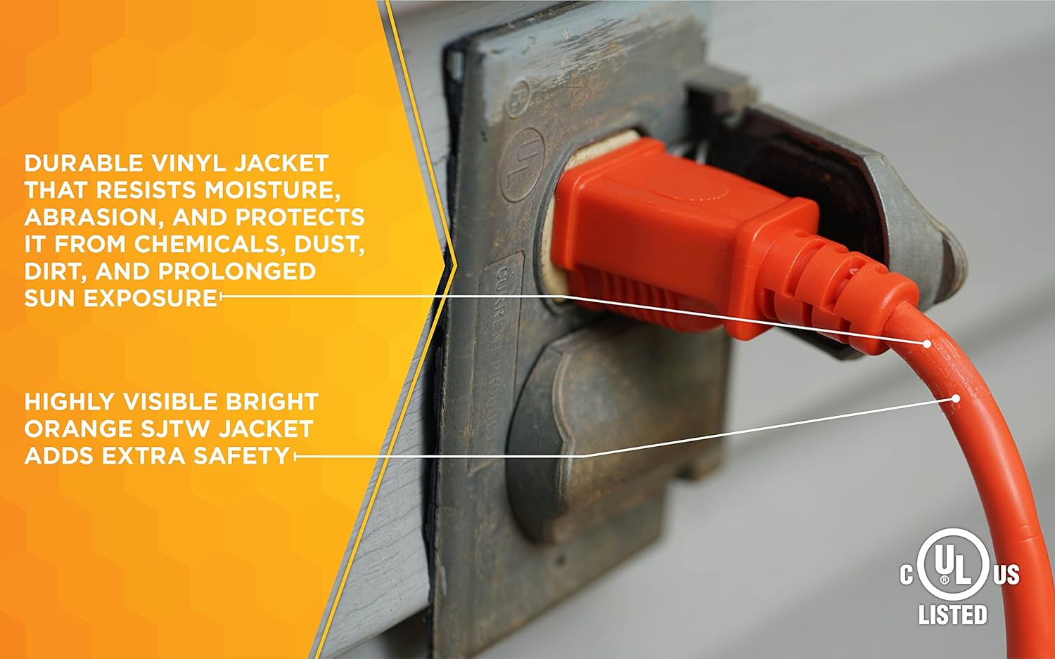 Southwire Extension Cord - Standard SJTW Design for Outdoor Use - Waterproof Vinyl Jacket - Bright Orange for Visibility
