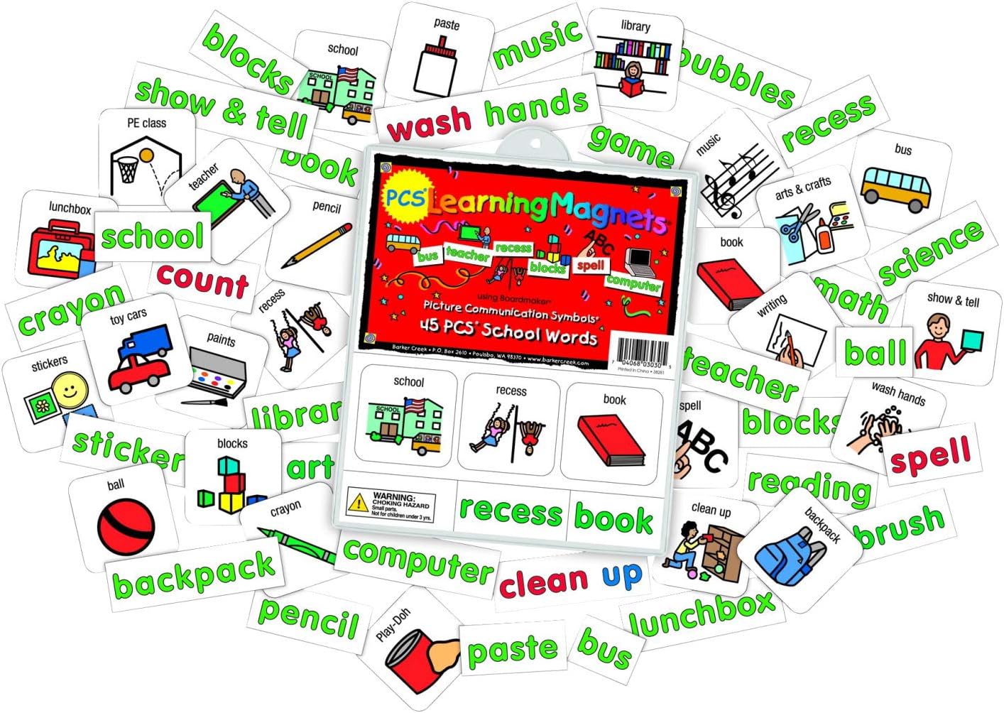 BARKER CREEK Learning Magnets, Picture Communication Symbol (PCS) Word Magnets