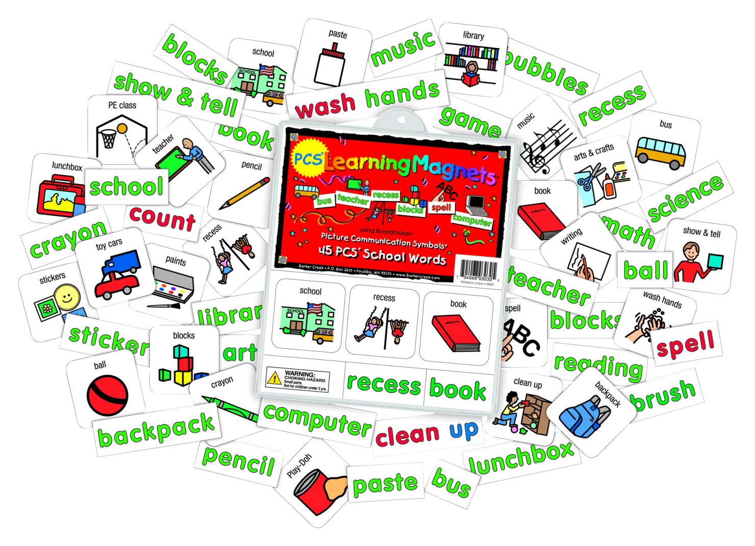 BARKER CREEK Learning Magnets, Picture Communication Symbol (PCS) Word Magnets