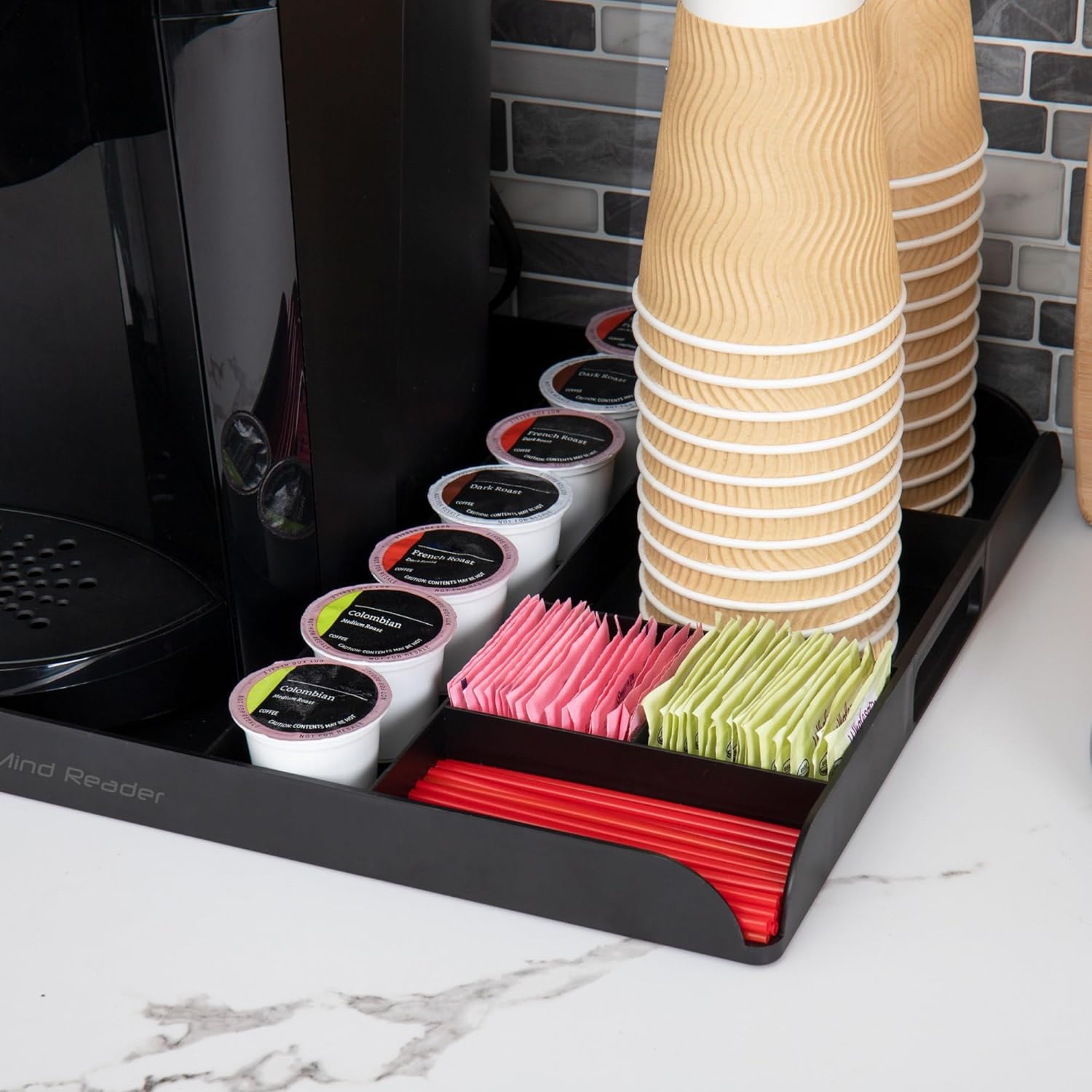 Mind Reader Coffee Station Serving Tray, 7 Pod Capacity Countertop Organizer, Storage, 17.5" L x 13.25" W x 1.25" H, Single