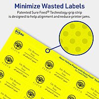Avery Printable Labels With Sure Feed Technology, 94221-NYP10, Rectangle, 1in x 2-1/2in, Matte Neon Yellow, Pack of 240