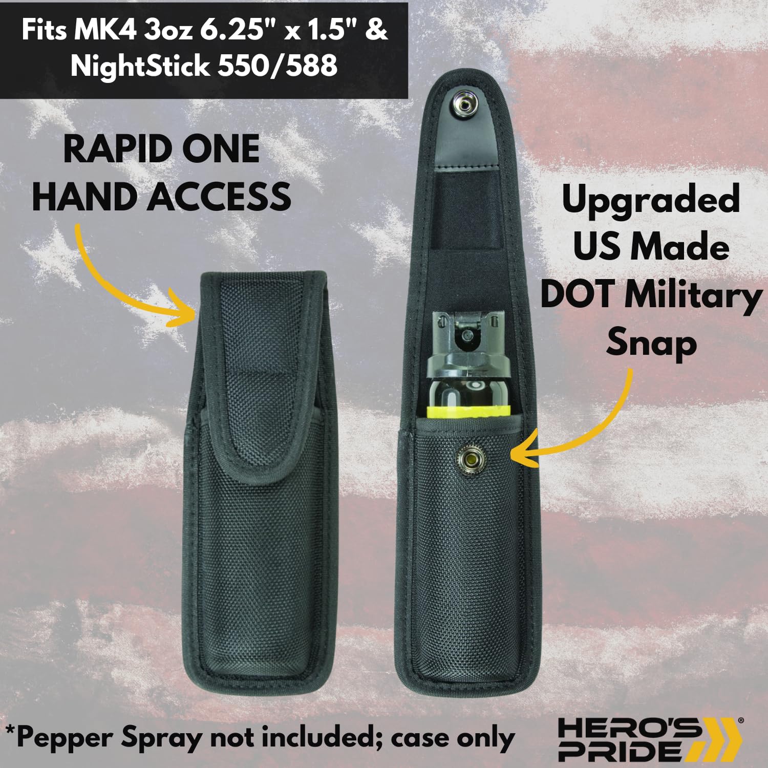 Hero's Pride Ballistic OC Pepper Spray Holder, Nylon EDC Holster for Duty Belt, Mace Holder Fits MK4