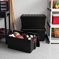 IRIS Weathertight Plastic Storage Containers With Latch Lids, 15 3/8in x 16in x 30in, Black, Case Of 4
