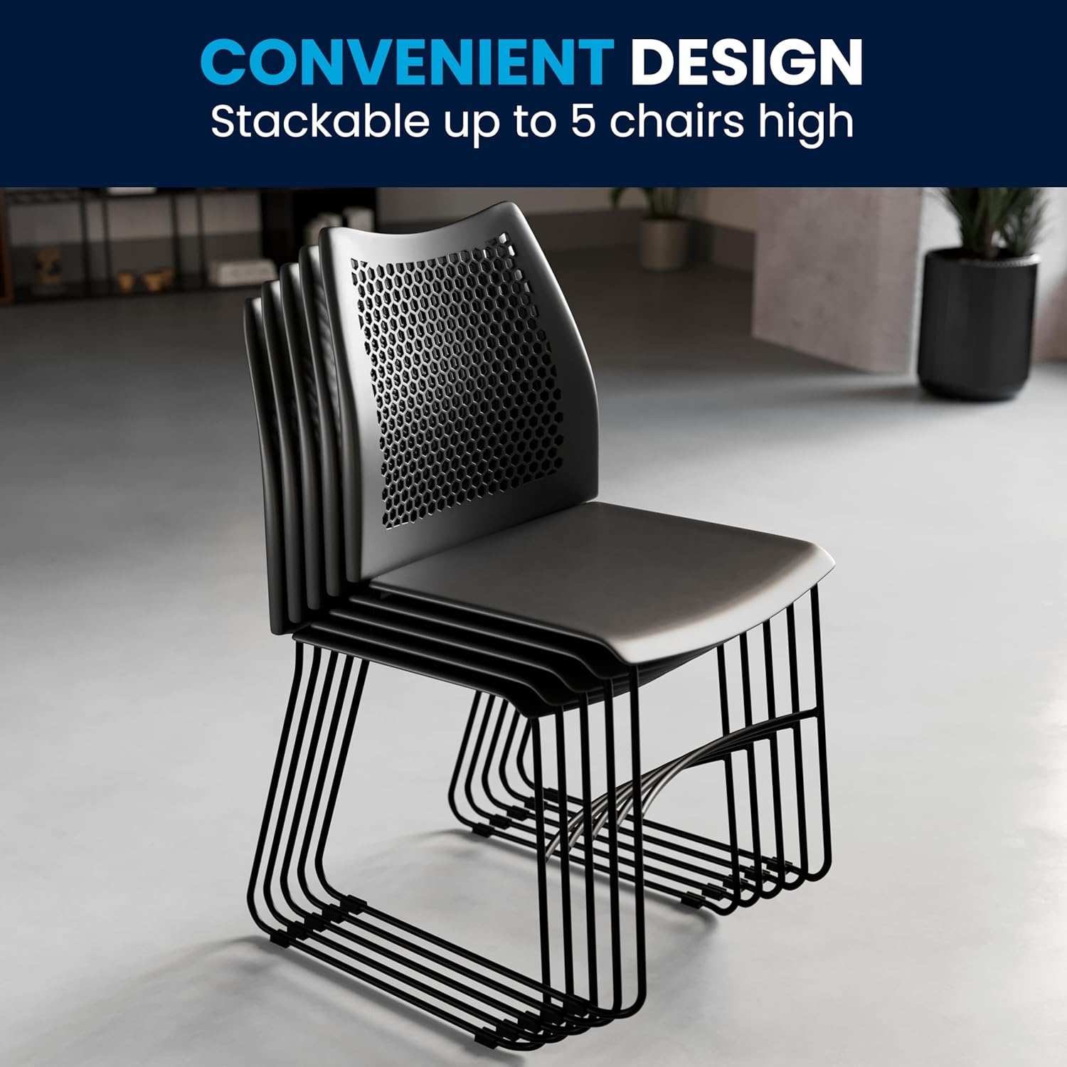 Flash Furniture HERCULES Series 661 lb Capacity Stack Chair with Air-Vent Back and Sled Base