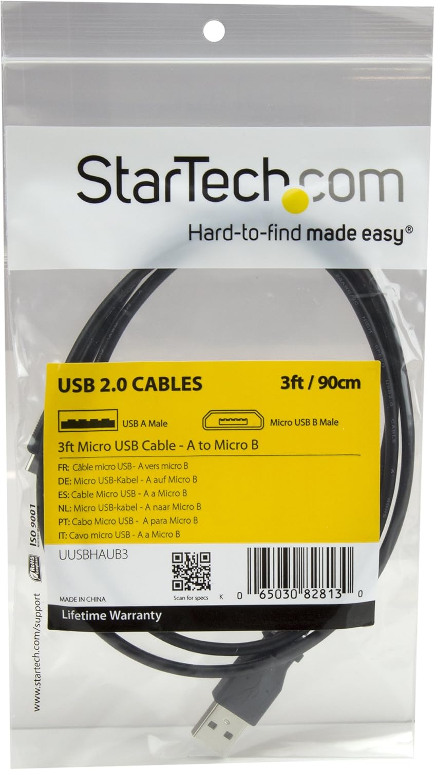 StarTech.com 3ft USB to Micro USB Cable - USB A to Micro B Charging Cable (UUSBHAUB3)